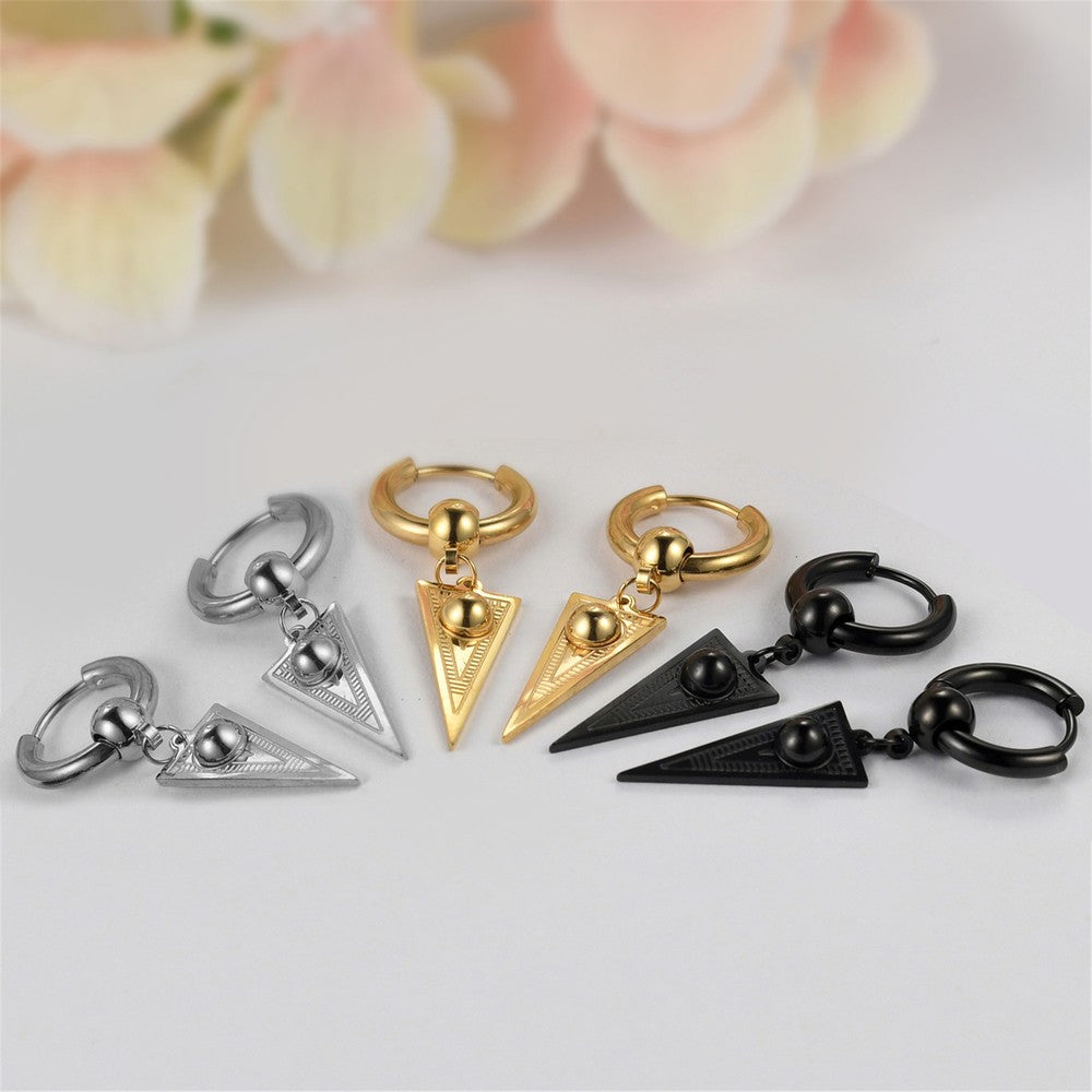 2pcs Stainless Steel Geometric Triangle Drop Dangle Unisex Huggie Hoop Earrings