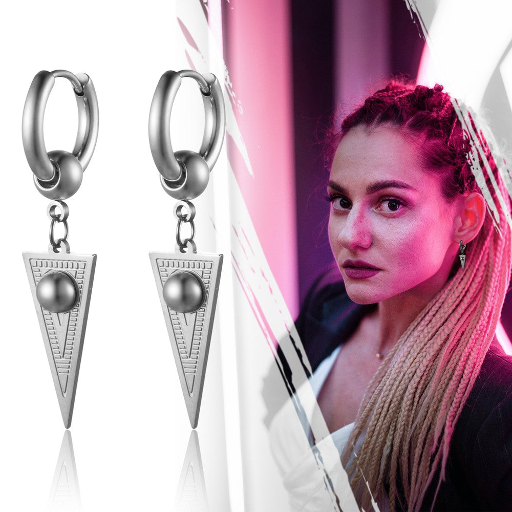 2pcs Stainless Steel Geometric Triangle Drop Dangle Unisex Huggie Hoop Earrings