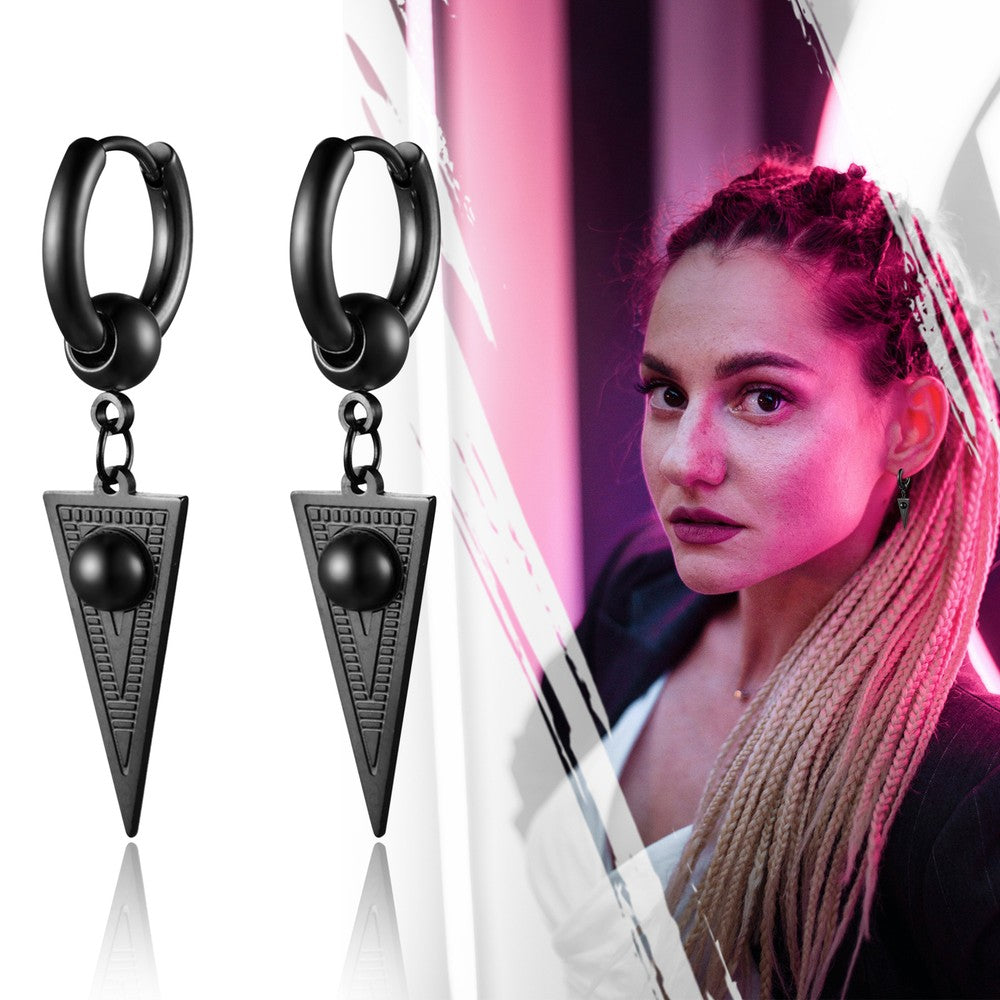2pcs Stainless Steel Geometric Triangle Drop Dangle Unisex Huggie Hoop Earrings