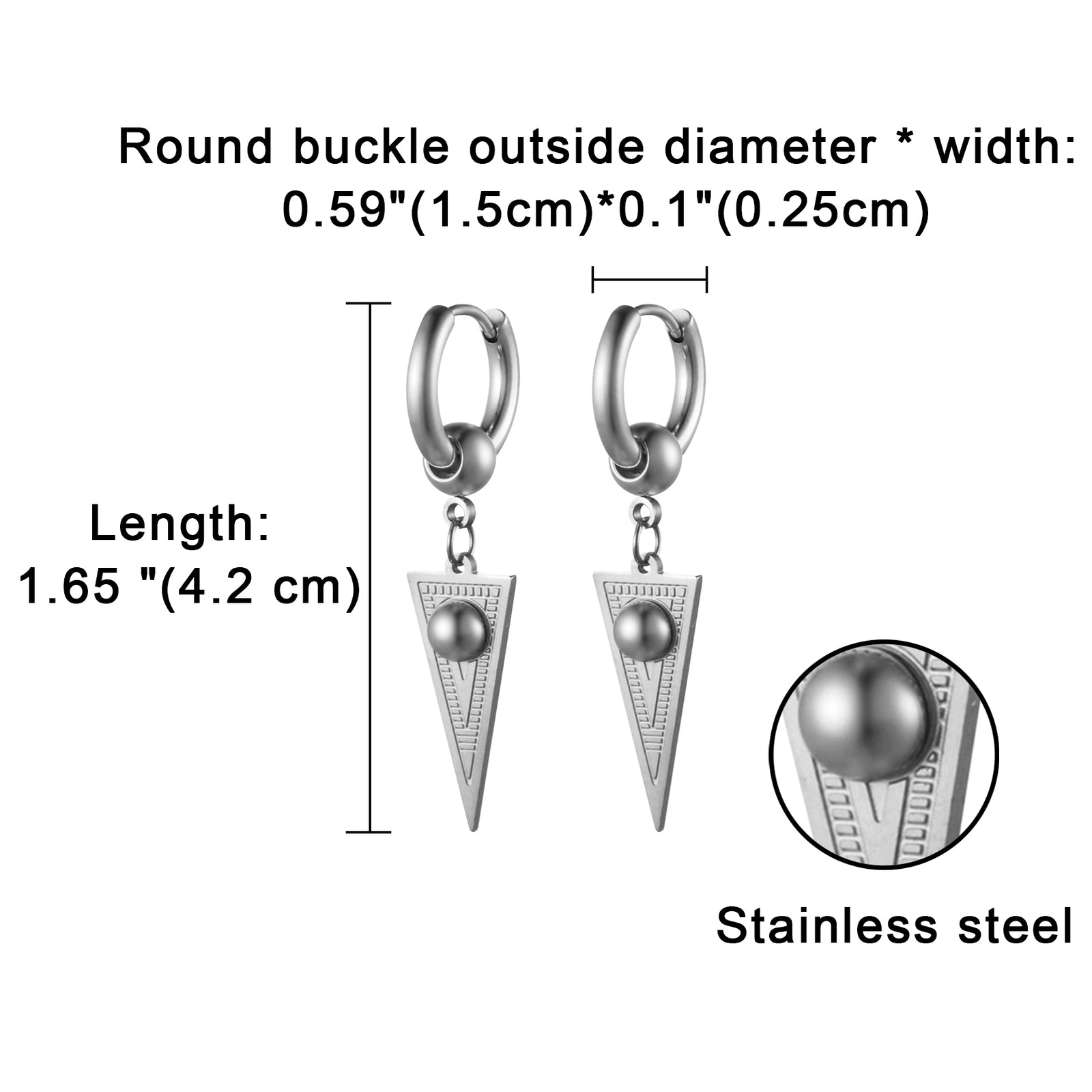 2pcs Stainless Steel Geometric Triangle Drop Dangle Unisex Huggie Hoop Earrings