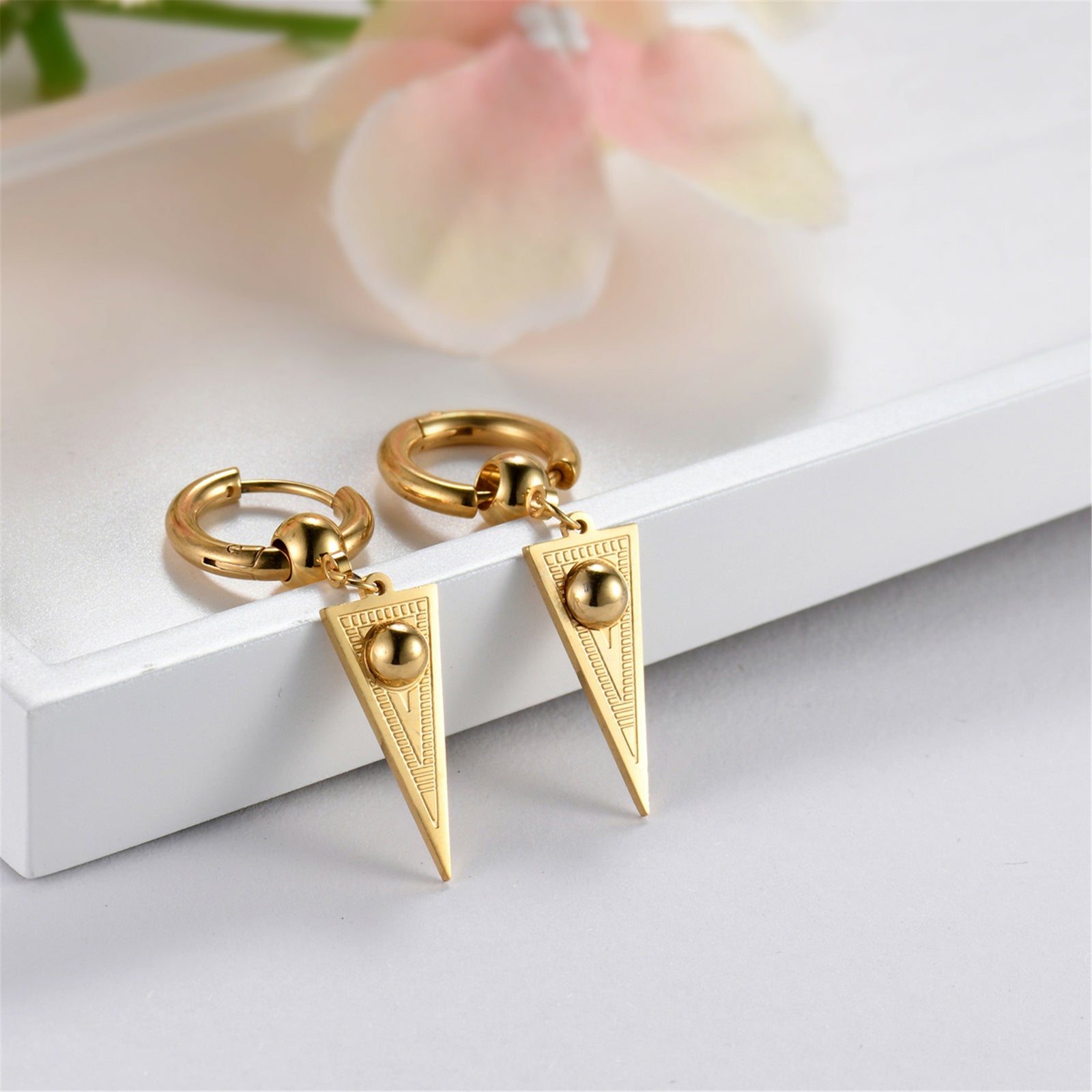 2pcs Stainless Steel Geometric Triangle Drop Dangle Unisex Huggie Hoop Earrings