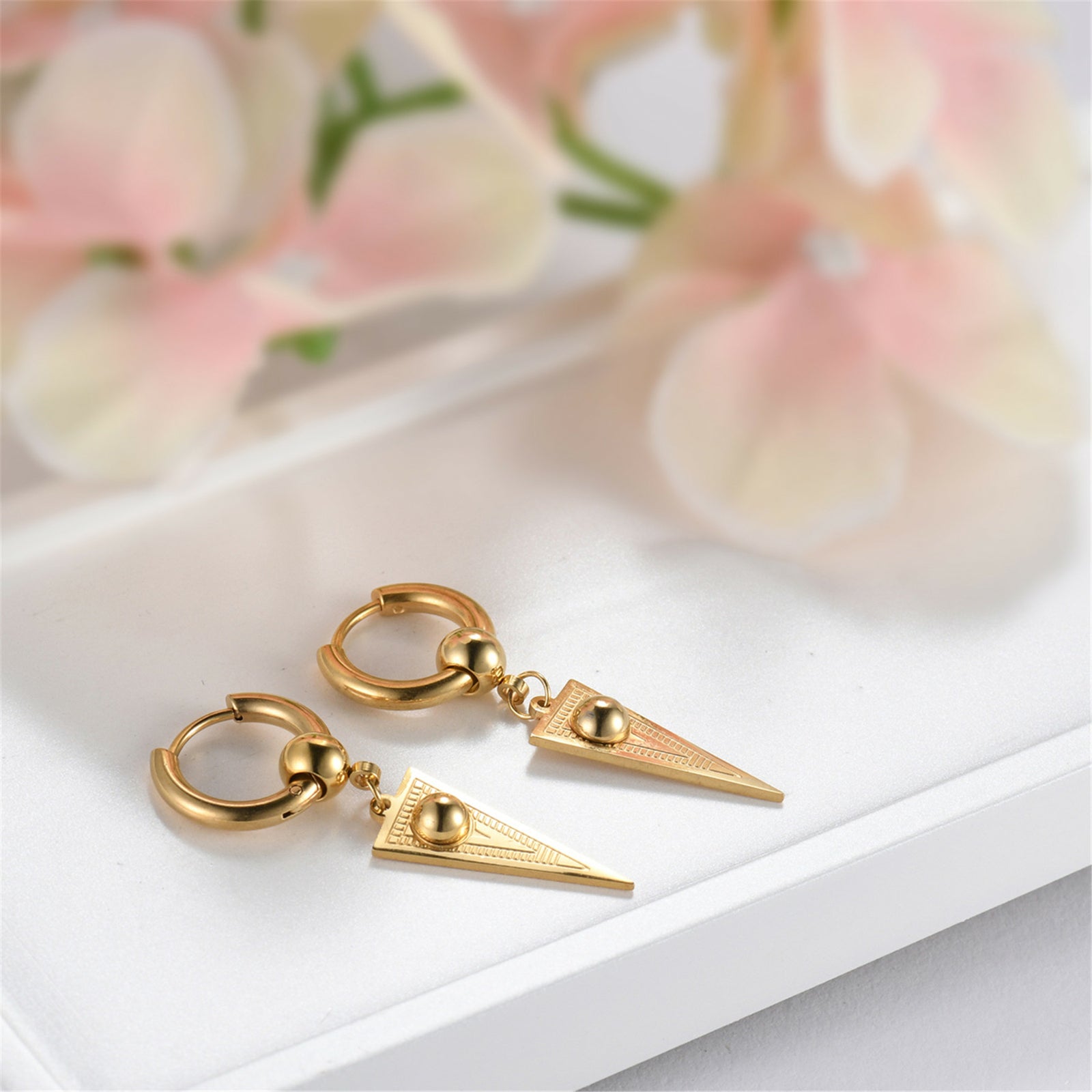 2pcs Stainless Steel Geometric Triangle Drop Dangle Unisex Huggie Hoop Earrings