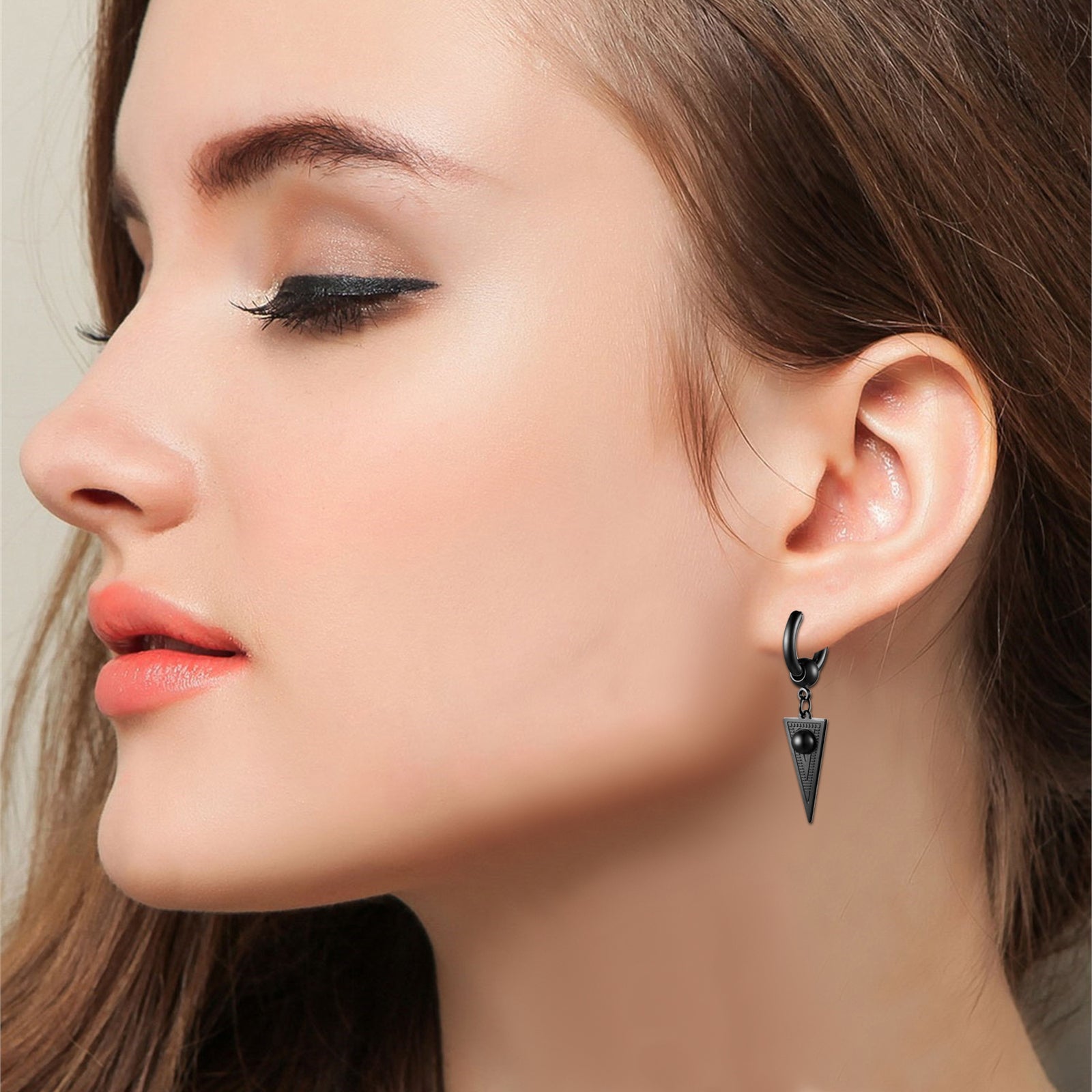 2pcs Stainless Steel Geometric Triangle Drop Dangle Unisex Huggie Hoop Earrings